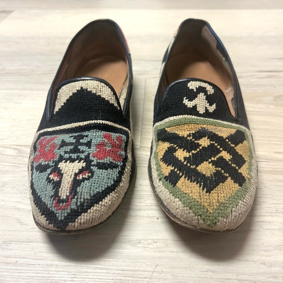 Stubbs Wootton Shoes Needlepoint Slip On Printed Flats Women Sz 10 Multi Comfort - Picture 6 of 13
